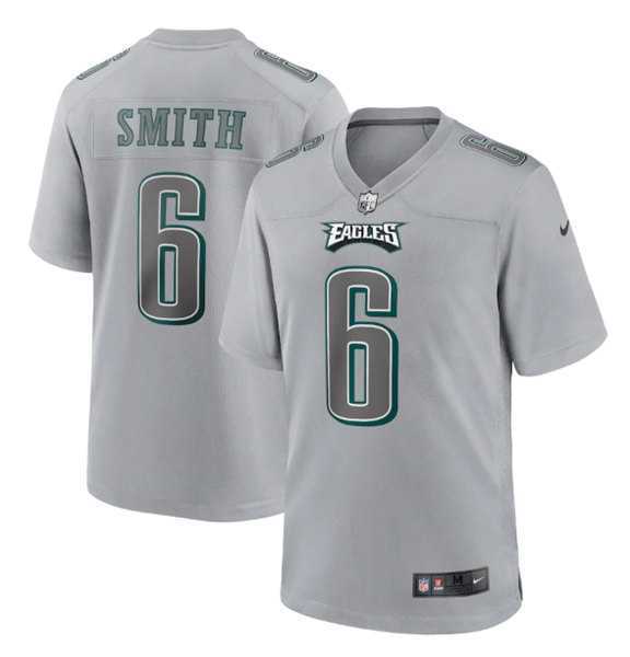 Mens Philadelphia Eagles #6 DeVonta Smith Gray Atmosphere Fashion Stitched Game Jersey Dzhi